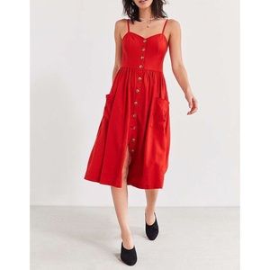NWT Urban Outfitters Emilia Red Linen Midi Dress